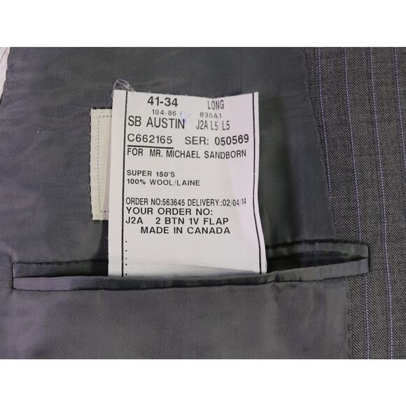 Samuelsohn Gray w/ Purple Pinstripe Super 150's Wool 2-Btn Suit + 2 Pants 41L - Picture 8 of 9